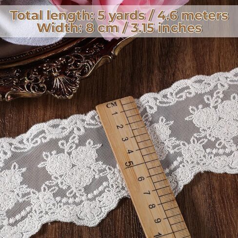 Wide Lace Trim Ribbon 3.15 Inch Width Lace Fabric Vintage Lace-Sewing Trim for Crafting Sewing Making Gift Wrapping and Bridal Wedding Decorations 5 Yards/Lot (Beige) in Saudi Arabia