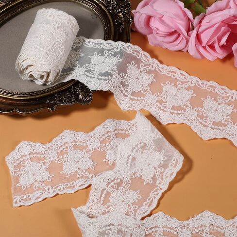 Wide Lace Trim Ribbon 3.15 Inch Width Lace Fabric Vintage Lace-Sewing Trim for Crafting Sewing Making Gift Wrapping and Bridal Wedding Decorations 5 Yards/Lot (Beige) in Saudi Arabia