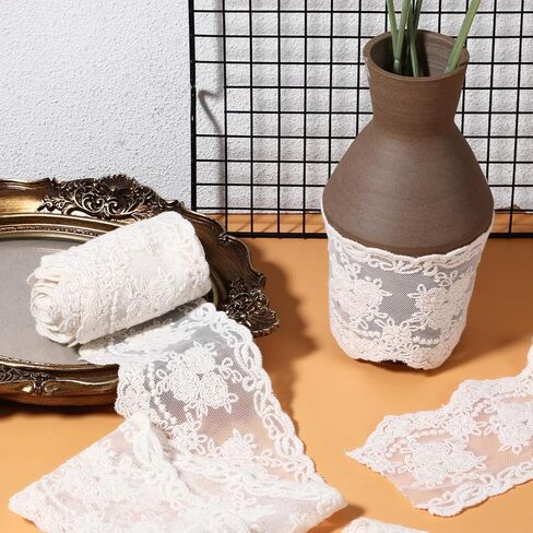 Wide Lace Trim Ribbon 3.15 Inch Width Lace Fabric Vintage Lace-Sewing Trim for Crafting Sewing Making Gift Wrapping and Bridal Wedding Decorations 5 Yards/Lot (Beige) in Saudi Arabia
