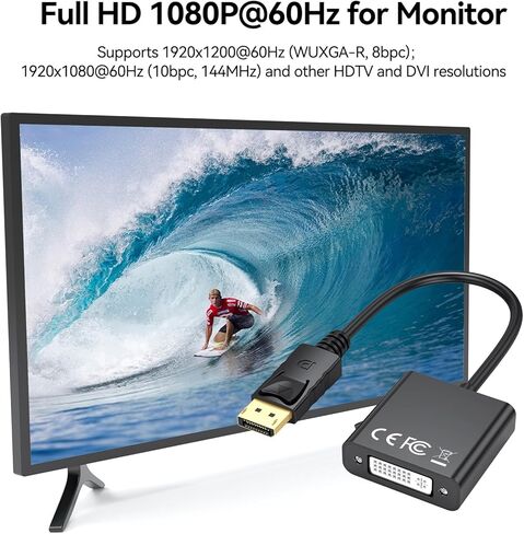محول FEMORO DisplayPort إلى DVI 5 حزم، محول Display Port DP إلى DVI-I 1080P لجميع منافذ الكمبيوتر والكمبيوتر المحمول وسطح المكتب - أسود in Kuwait