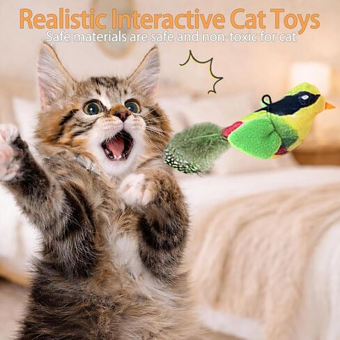 Interactive Hanging Bird Cat Toys, 3 Pack Plush Bird Cat Toy with Feather & Catnip, Movement-Activated Physical Sound, Adjustable Door Frame Self Play Toy for Indoor Cats in Saudi Arabia