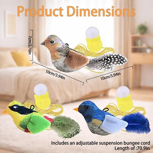 Interactive Hanging Bird Cat Toys, 3 Pack Plush Bird Cat Toy with Feather & Catnip, Movement-Activated Physical Sound, Adjustable Door Frame Self Play Toy for Indoor Cats in Saudi Arabia
