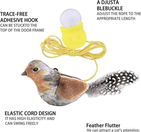Interactive Hanging Bird Cat Toys, 3 Pack Plush Bird Cat Toy with Feather & Catnip, Movement-Activated Physical Sound, Adjustable Door Frame Self Play Toy for Indoor Cats in Saudi Arabia