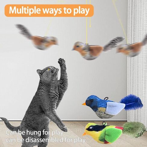 Interactive Hanging Bird Cat Toys, 3 Pack Plush Bird Cat Toy with Feather & Catnip, Movement-Activated Physical Sound, Adjustable Door Frame Self Play Toy for Indoor Cats in Saudi Arabia