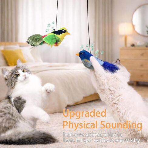 Interactive Hanging Bird Cat Toys, 3 Pack Plush Bird Cat Toy with Feather & Catnip, Movement-Activated Physical Sound, Adjustable Door Frame Self Play Toy for Indoor Cats in Saudi Arabia