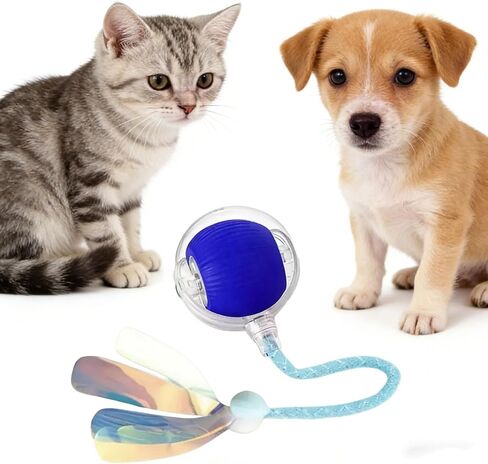 RightBliss Automatic Interactive Cat Dog Toy with Elastic Tail: Chirping Sound, Smart Obstacle Avoidance for Indoor Cats & Kittens (Red Ball with Feather Tail) in Saudi Arabia