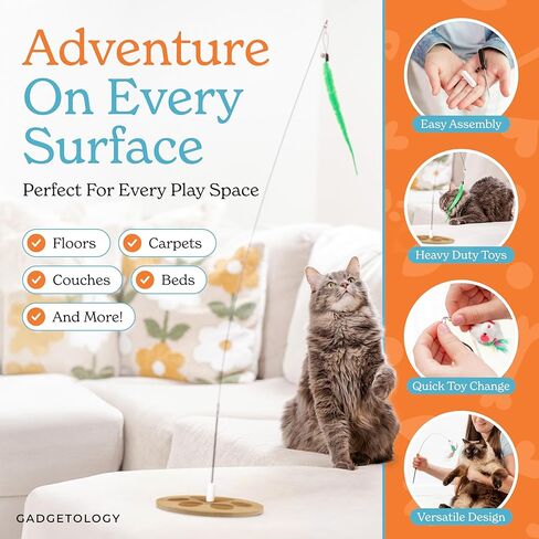 2 لعبة للقطط + 9 طُعم ريش | ألعاب تفاعلية للقطط للقطط الداخلية | ألعاب القطط التفاعلية | إثراء للقطط البالغة في الأماكن المغلقة القطط القطط شفط كأس جوجوتيس بارا جاتوس دعابة ريشة عصا in Kuwait