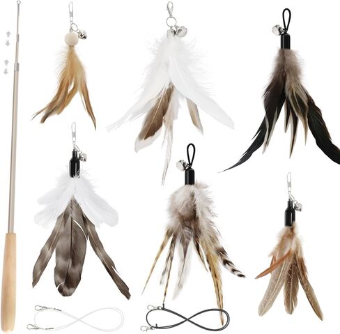SONGWAY Interactive Cat Feather Toys - Cat Wand Toy Set with Retractable Teaser Wand and 6 PCS Natural Feather Refills, Da Bird Cat Toys for Indoor Cats Kittens in Saudi Arabia