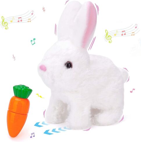 Hopping Bunny Plush with Carrot, Easter Plush Bunny Toys, Realistic Interactive Rabbit, Educational Interactive Bunny Bunbi with Sounds, Twitching Mouth and Nose, and Wiggling Ears (White) in Saudi Arabia