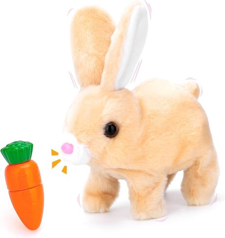 أرنب القفز القطيفة مع الجزر، ألعاب أرنب عيد الفصح القطيفة، أرنب تفاعلي واقعي، أرنب تفاعلي تعليمي مع أصوات، وفم وأنف، وآذان تهتز (أبيض) in Kuwait