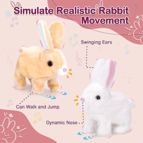 Hopping Bunny Plush with Carrot, Easter Plush Bunny Toys, Realistic Interactive Rabbit, Educational Interactive Bunny Bunbi with Sounds, Twitching Mouth and Nose, and Wiggling Ears (White) in Saudi Arabia