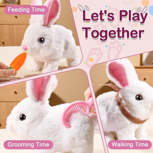 Hopping Bunny Plush with Carrot, Easter Plush Bunny Toys, Realistic Interactive Rabbit, Educational Interactive Bunny Bunbi with Sounds, Twitching Mouth and Nose, and Wiggling Ears (White) in Saudi Arabia