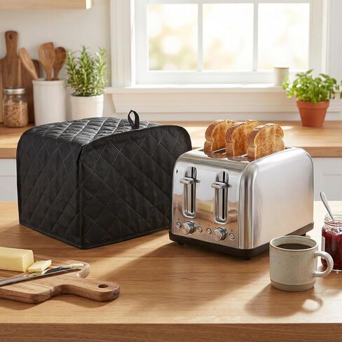 TIESOME Toaster Covers 4 Slice Wide Slot, Quilted Polyester 4 Slice Toaster Cover, Dustproof Appliance Protector For Kitchen Counter, Fingerprint And Scratch Protection, Black in Saudi Arabia