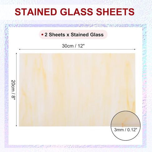 PATIKIL 8 x 12 Inch Transparent Stained Glass Sheets, 2 Sheets Mosaic Glass Variety Pack Tiles for Art Supplies Crafts Projects, Apricot in Saudi Arabia