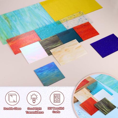 PATIKIL 8 x 12 Inch Transparent Stained Glass Sheets, 2 Sheets Mosaic Glass Variety Pack Tiles for Art Supplies Crafts Projects, Apricot in Saudi Arabia
