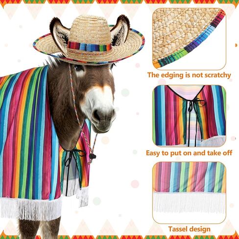 Lyrow 2 جهاز كمبيوتر شخصى المكسيكي زي حمار الملحقات Sombrero وبطانيات المعطف للحمير الحقيقية الزي موكب مضحك للحصان حيوان كبير Feria Del Burro Cinco De Mayo Fiesta Party Donkey Owner Gift in Saudi Arabia