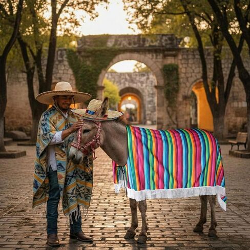 Lyrow 2 جهاز كمبيوتر شخصى المكسيكي زي حمار الملحقات Sombrero وبطانيات المعطف للحمير الحقيقية الزي موكب مضحك للحصان حيوان كبير Feria Del Burro Cinco De Mayo Fiesta Party Donkey Owner Gift in Saudi Arabia