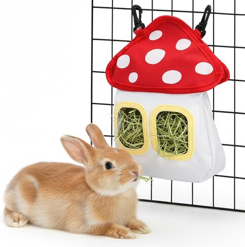 Bunny Hay Feeder Bag, Cute Mushroom Hanging Hay Holder, Durable Hay Dispenser with 600D Oxford Fabric for Guinea Pigs Chinchillas Hamster, Small Animal Cage Accessories in Saudi Arabia