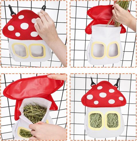 Bunny Hay Feeder Bag, Cute Mushroom Hanging Hay Holder, Durable Hay Dispenser with 600D Oxford Fabric for Guinea Pigs Chinchillas Hamster, Small Animal Cage Accessories in Saudi Arabia