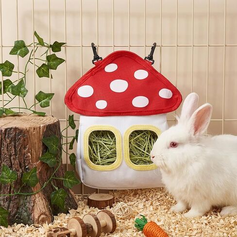 Bunny Hay Feeder Bag, Cute Mushroom Hanging Hay Holder, Durable Hay Dispenser with 600D Oxford Fabric for Guinea Pigs Chinchillas Hamster, Small Animal Cage Accessories in Saudi Arabia