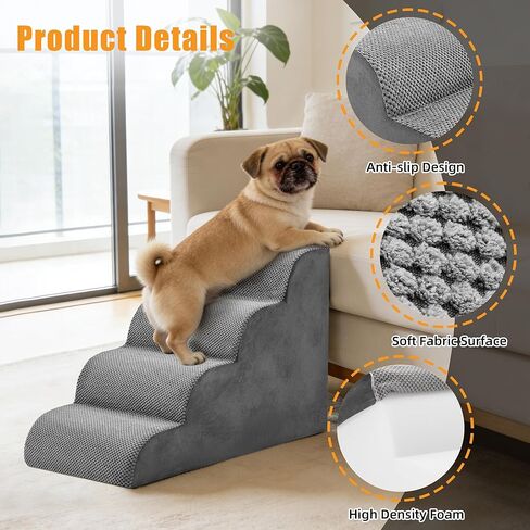 4-Step Dog Stairs for Large Dogs and Cats, 20in H Dog Steps for Couch, Sofa, Chair, Non-Slip Sturdy Pet Steps, Pet Ramp for High Bed Indoor in Saudi Arabia