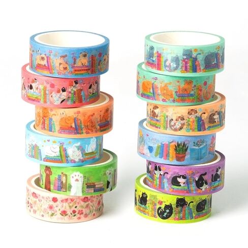 12pcs Pink Bow Washi Tape, Trendy Watercolor Pink Bow Cherry Preppy Aesthetic Decorative Tape, Cute Bowknot Heart Buffalo Plaid Artistic Tape for DIY Craft Scrapbook Wrapping Decor in Saudi Arabia