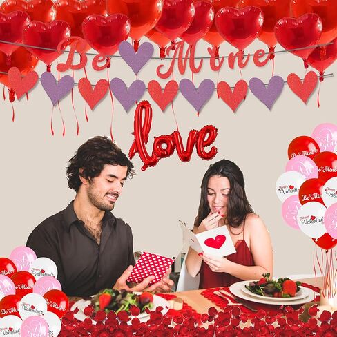 ديكورات حفلات عيد الحب - لافتة Be Mine وXO Garland وبالونات على شكل قلب وبالون حب مقاس 42 بوصة، مجموعة ديكور رومانسية لعيد الحب in Saudi Arabia