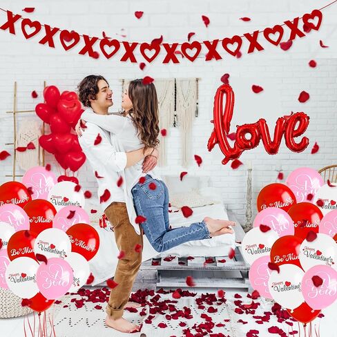 ديكورات حفلات عيد الحب - لافتة Be Mine وXO Garland وبالونات على شكل قلب وبالون حب مقاس 42 بوصة، مجموعة ديكور رومانسية لعيد الحب in Saudi Arabia