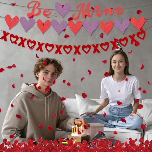 ديكورات حفلات عيد الحب - لافتة Be Mine وXO Garland وبالونات على شكل قلب وبالون حب مقاس 42 بوصة، مجموعة ديكور رومانسية لعيد الحب in Saudi Arabia