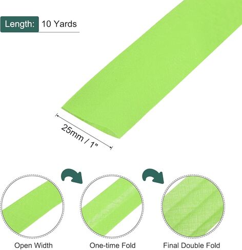 Generic 1 Inch Double Fold Bias Tape Polyester Continuous Bulk Bias Tape for Sewing,Seaming Quilting Hemming Binding Crafts (Fruit Green 10 Yards) in Saudi Arabia