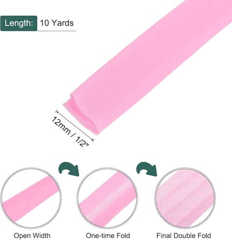 Generic 1/2 Inch Double Fold Bias Tape Polyester Continuous Bulk Bias Tape for Sewing,Seaming Quilting Hemming Binding Crafts (Pink 10 Yards) in Saudi Arabia