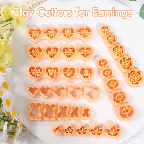 Puocaon Valentine's Day Clay Cutters - 8 Pcs Polymer Clay Cutters for Earrings Jewelry, Rose Flower Leaves Valentine Heart Slang Reapting Shape Easily Print Theme in Saudi Arabia