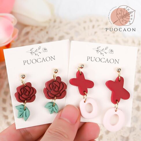 Puocaon Valentine's Day Clay Cutters - 8 Pcs Polymer Clay Cutters for Earrings Jewelry, Rose Flower Leaves Valentine Heart Slang Reapting Shape Easily Print Theme in Saudi Arabia