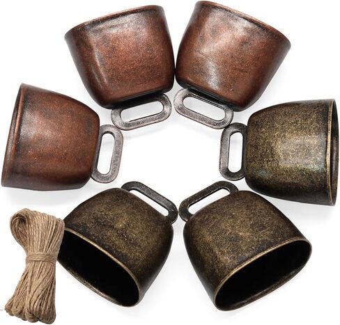 Marvexi 6PCS Grazing Cattle Bells Copper Cow Bells, Small Sheep Bell Loud Brass Bell with The Hemp Rope for Farm Animals/Christmas Decoration(Bronze|Red Copper) in Saudi Arabia
