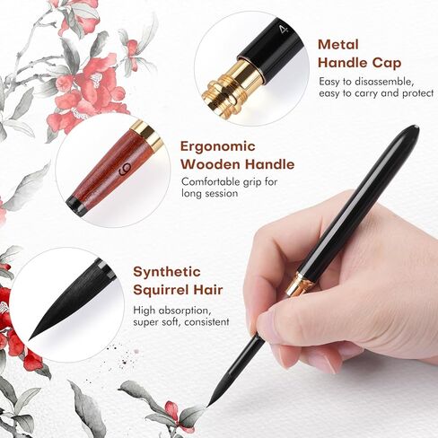 Dual Tip Travel Watercolor Brushes, Fuumuui 3pcs Synthetic Squirrel Hair Set of 6 Versatile Tips with Leather Pouch Perfect for Watercolor Gouache Ink Painting in Saudi Arabia