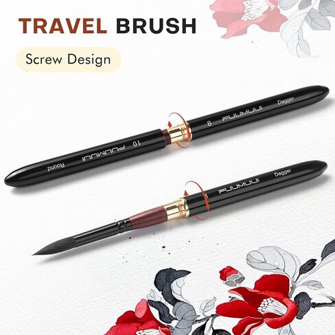 Dual Tip Travel Watercolor Brushes, Fuumuui 3pcs Synthetic Squirrel Hair Set of 6 Versatile Tips with Leather Pouch Perfect for Watercolor Gouache Ink Painting in Saudi Arabia