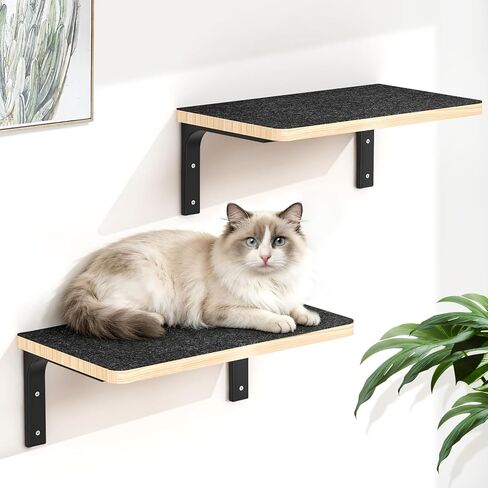 2PCS Cat Wall Shelves with Felt Board,17x9.85 Inch Solid Wood Cat Wall Furniture, Wall Mounted Cats Shelves for Sleeping, Climbing and Scratching in Kuwait