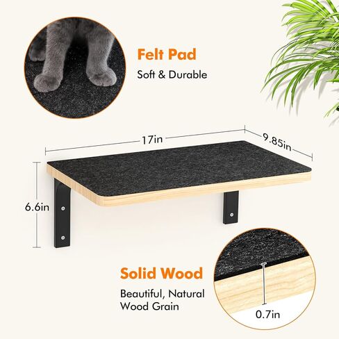 2PCS Cat Wall Shelves with Felt Board,17x9.85 Inch Solid Wood Cat Wall Furniture, Wall Mounted Cats Shelves for Sleeping, Climbing and Scratching in Kuwait