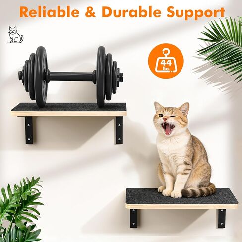 2PCS Cat Wall Shelves with Felt Board,17x9.85 Inch Solid Wood Cat Wall Furniture, Wall Mounted Cats Shelves for Sleeping, Climbing and Scratching in Kuwait