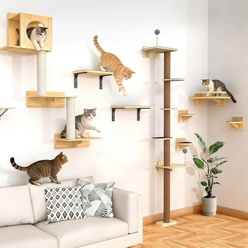 2PCS Cat Wall Shelves with Felt Board,17x9.85 Inch Solid Wood Cat Wall Furniture, Wall Mounted Cats Shelves for Sleeping, Climbing and Scratching in Kuwait