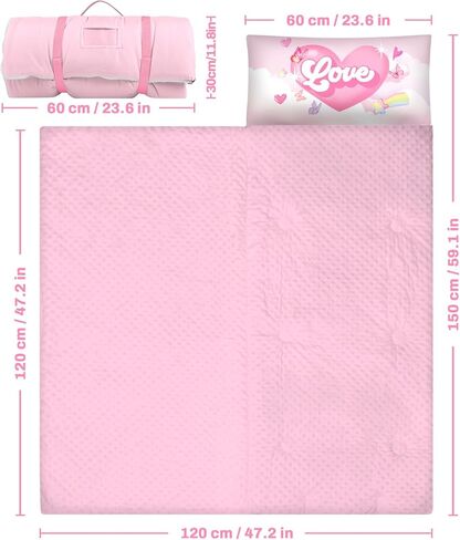 Toddler Nap Mat Kids Sleeping Bag 59‘’×24‘’, Soft Slumber Bag with Removable Pillow for Kids Girls Boys,Roll Up Sleeping Mat Lightweight for Camping,Daycare, Kindergarden in Saudi Arabia