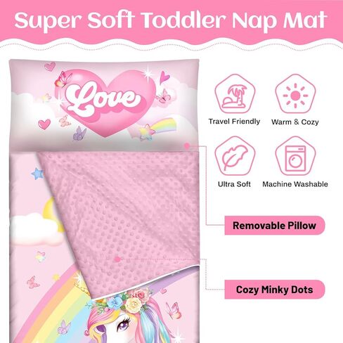 Toddler Nap Mat Kids Sleeping Bag 59‘’×24‘’, Soft Slumber Bag with Removable Pillow for Kids Girls Boys,Roll Up Sleeping Mat Lightweight for Camping,Daycare, Kindergarden in Saudi Arabia