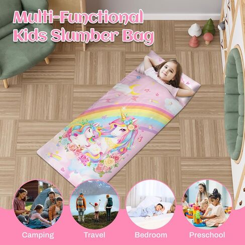 Toddler Nap Mat Kids Sleeping Bag 59‘’×24‘’, Soft Slumber Bag with Removable Pillow for Kids Girls Boys,Roll Up Sleeping Mat Lightweight for Camping,Daycare, Kindergarden in Saudi Arabia