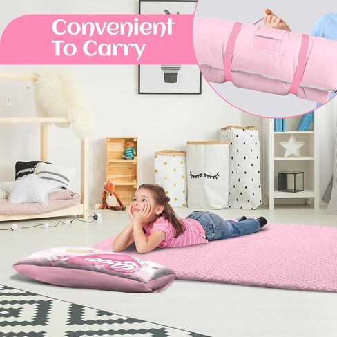Toddler Nap Mat Kids Sleeping Bag 59‘’×24‘’, Soft Slumber Bag with Removable Pillow for Kids Girls Boys,Roll Up Sleeping Mat Lightweight for Camping,Daycare, Kindergarden in Saudi Arabia