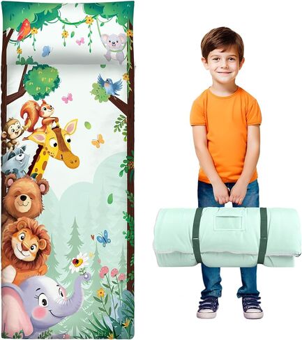 حقيبة نوم للأطفال الصغار مقاس 59 بوصة × 24 بوصة، حقيبة نوم ناعمة مع وسادة قابلة للإزالة للأطفال والبنات والأولاد، بساط نوم قابل للطي خفيف الوزن للتخييم والرعاية النهارية ورياض الأطفال in Kuwait