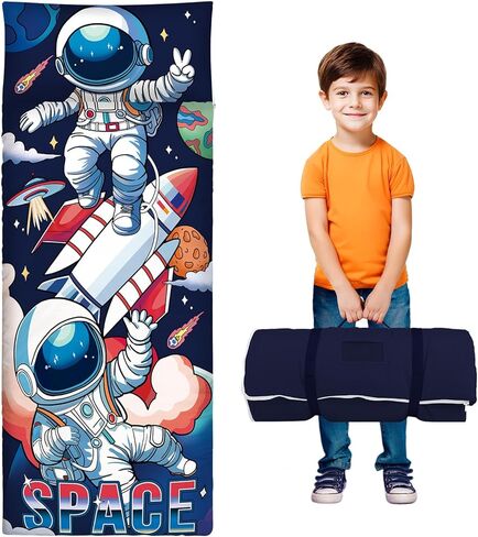 Toddler Nap Mat Kids Sleeping Bag 59‘’×24‘’, Soft Slumber Bag with Removable Pillow for Kids Girls Boys,Roll Up Sleeping Mat Lightweight for Camping,Daycare, Kindergarden in Saudi Arabia