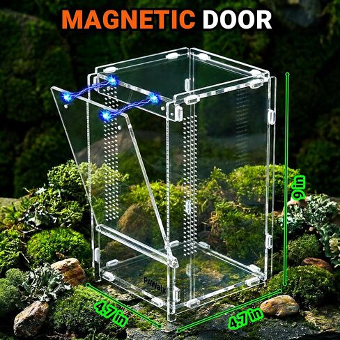 حاوية عنكبوت قافز، تررم أكريليك مع أبواب مغناطيسية، تهوية دقيقة 0.8 مم، موطن مقاوم للهروب قابل للتكديس للعناكب القفز والرتيلاء والزواحف الصغيرة، 4.7 بوصة × 4.7 بوصة × 9 بوصة in Kuwait