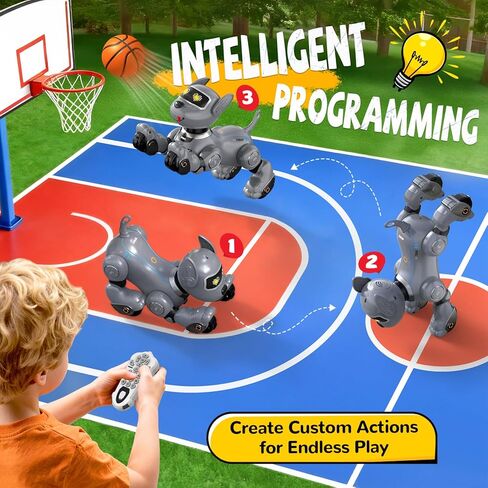 anysun Robot Dog Toy for Kids, Programmable Remote Control Robot Puppy with Follow Up & Touch Sensors, Dancing & Singing, Smart Stunt Robot Pet, Interactive Robotic Dog for Kids (Gray) in Saudi Arabia