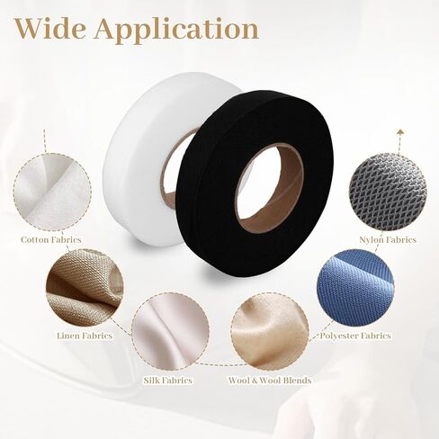 شريط حاشية بطول 280 ياردة للسراويل، 4 لفات حديد على شريط حاشية 3/4 بوصة شريط قماشي لاصق لحرف ستائر الملابس (أسود + أبيض) in Kuwait