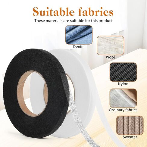 140 Yards 2 Rolls 0.59 Inch No Sew Fabric Fusible Adhesive Tape Stitch Witchery Hemming Tape Iron On for Fabric, Stitch Witchery with Scissors and Tapes Measure for Pants, Curtains, Dresses in Kuwait